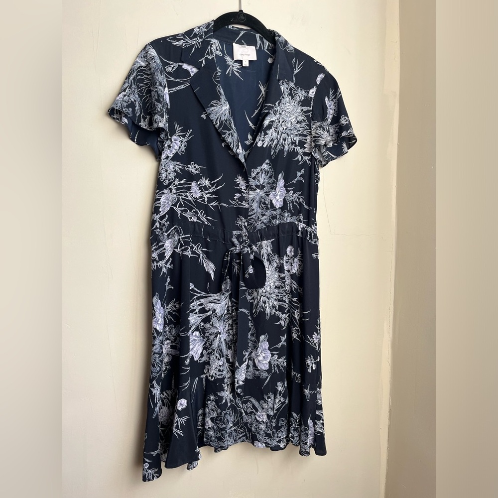 cinq a sept 100% silk floral shirtdress camp collar